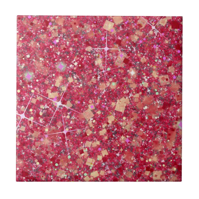 La Vida Magenta Pink Colour Faux Glitter Solid Ceramic Tile (Front)