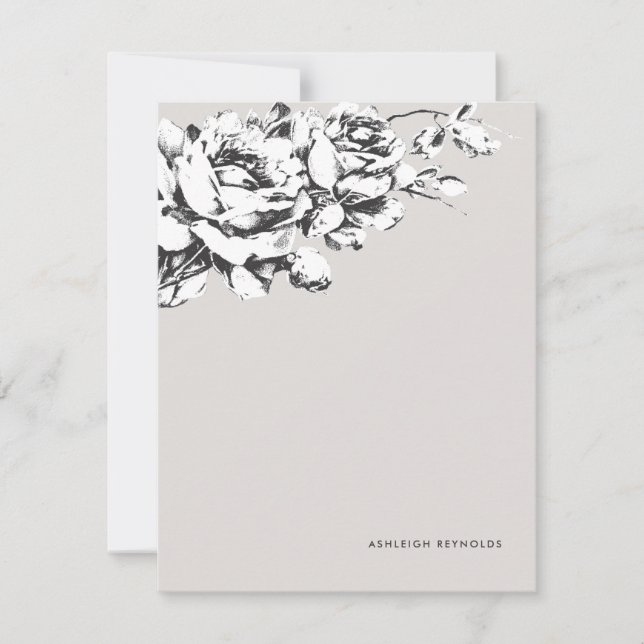 La Vie en Rose Floral Stationery - Grey Card (Front)