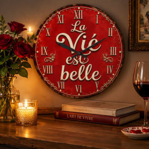 La Vie Est Belle French Vintage Romantic Country Large Clock