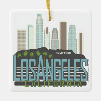 LA Vintage Skyline Square Ornament