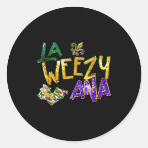 La weezy ana mardi gras beads new orleans carnival classic round sticker