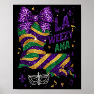 La Weezy Ana Mardi Gras Louisiana Map Fat Tuesday  Poster
