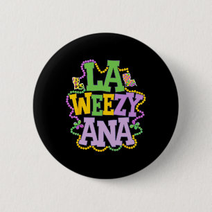 La Weezy Ana Playful Louisiana Map With Beads Fest 6 Cm Round Badge