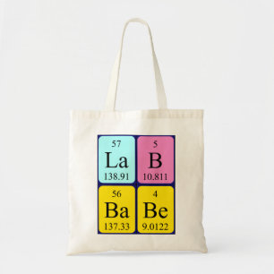 Lab Babe periodic table name tote bag