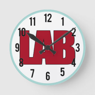 LAB - BIG RED BOLD MEDICAL LABORATORY LOGO ROUND CLOCK