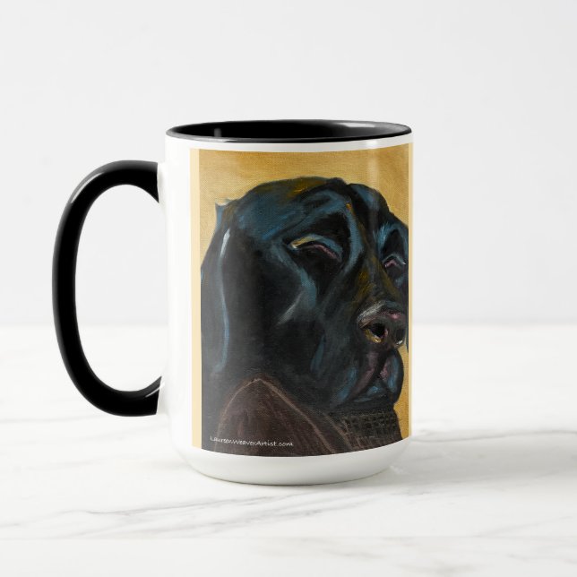 Lab Black Sleeping | Two-Tone Mug, 15 oz Mug (Left)