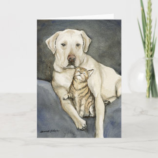 "Lab & Cat" Dog Art Notecard