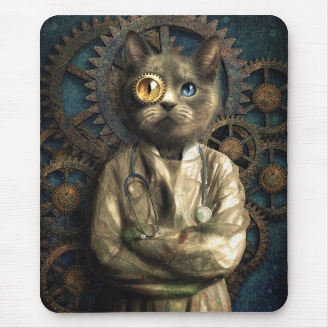 Lab Cat Steampunk Mouse Pad (Front)