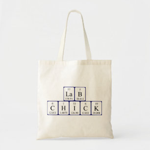 Lab Chick periodic table name tote bag