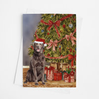 Lab - Chocolate Watercolor Under Christmas Tree