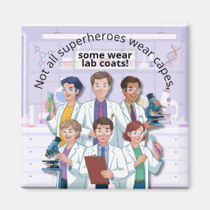 Lab Coat Wearing Superheroes Funny Science Magnet