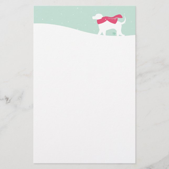 Lab Dog in Snow Sugar Plum Stationery (Front)