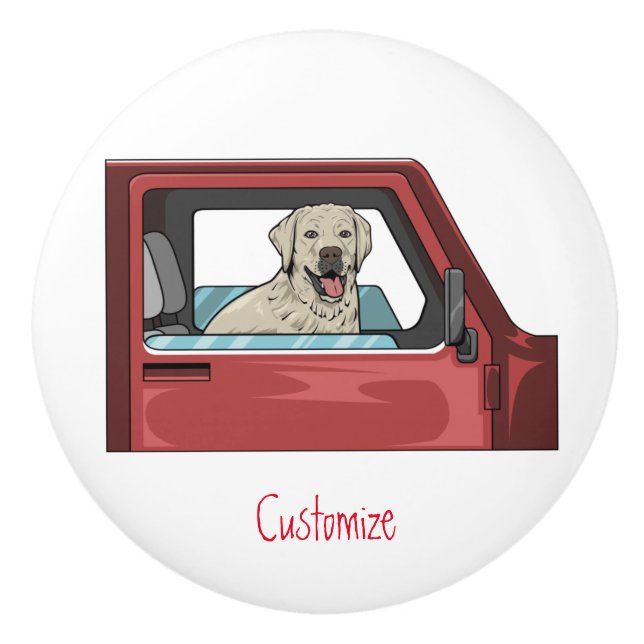 Lab Dog Riding Shotgun Thunder_Cove Ceramic Knob (Front)