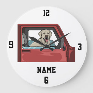 Lab Dog Riding Shotgun Thunder_Cove Large Clock
