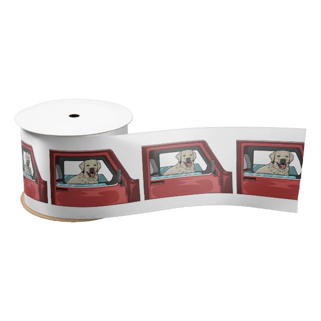 Lab Dog Riding Shotgun Thunder_Cove Satin Ribbon (Spool)