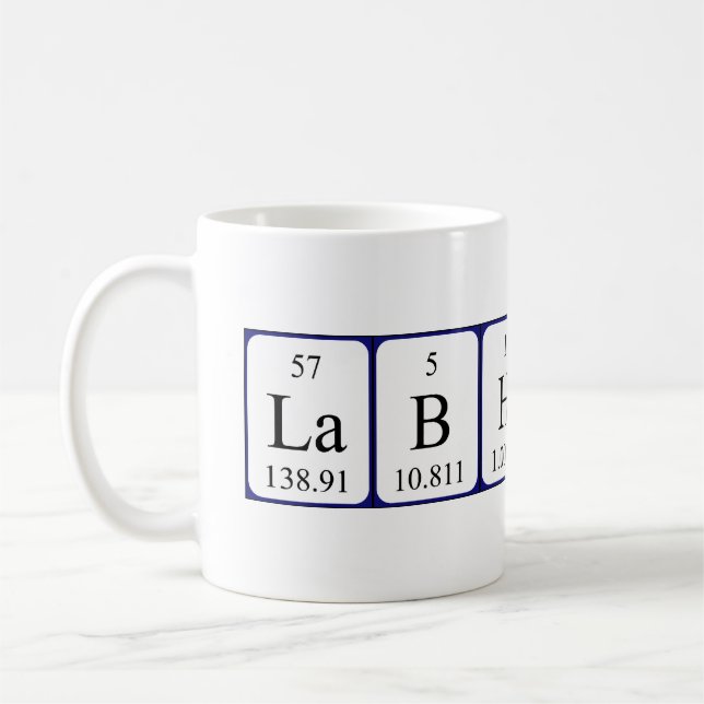 Lab Hunk periodic table name mug (Left)