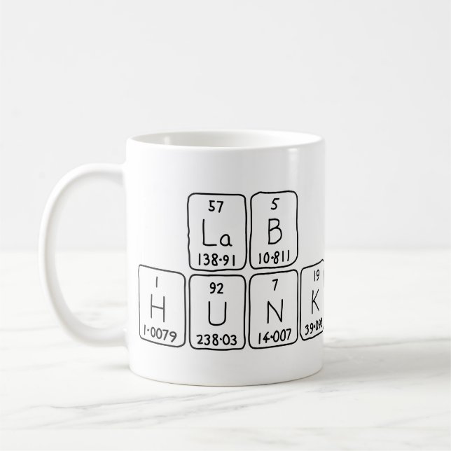 Lab Hunk periodic table name mug (Left)
