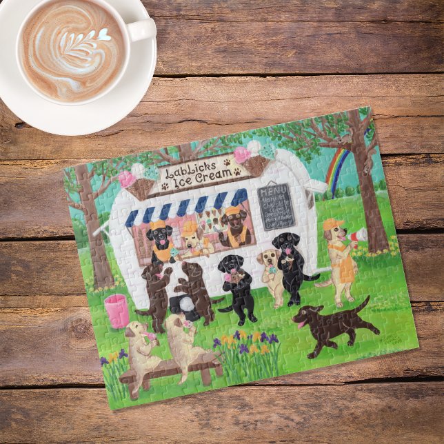 Lab Licks Ice Cream Labradors Jigsaw Puzzle (Lab Licks Ice Cream Labradors Jigsaw Puzzle featuring Labradors in action.  Ice Cream Business.)