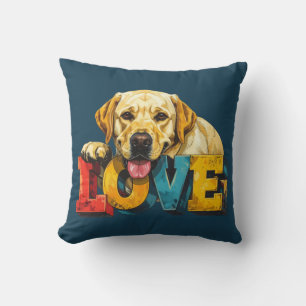 Lab Love Labrador Illustration Teal Blue Dog Lover Cushion