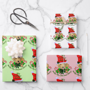 Lab Puppy Christmas Wrapping Paper Sheet