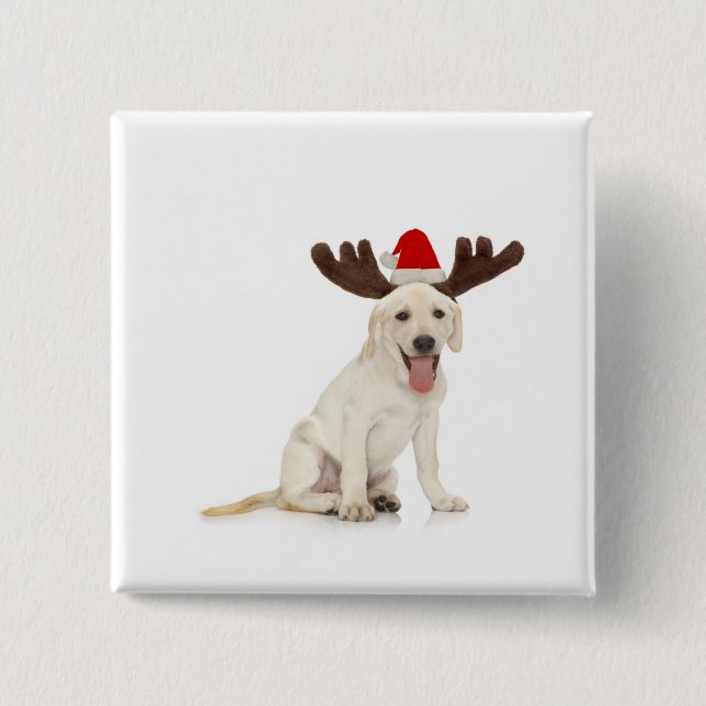 Lab Puppy Wearing Antlers 15 Cm Square Badge (Front)
