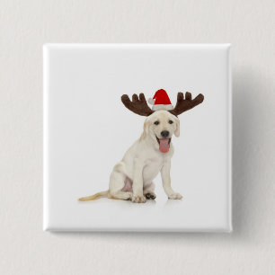 Lab Puppy Wearing Antlers 15 Cm Square Badge