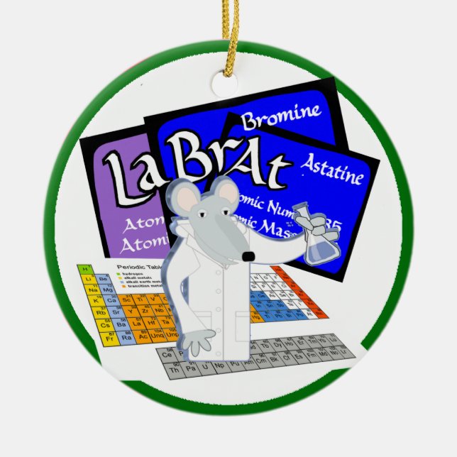LAB RAT SCIENTIST LABORATORY PERIODIC TABLE CERAMIC TREE DECORATION (Front)