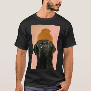 Lab Retriever With Glasses Piercings Orange Cap Po T-Shirt