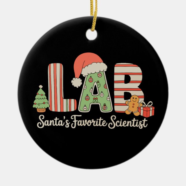 Lab Santas Favourite Scientist Christmas Laborator Ceramic Ornament (Front)