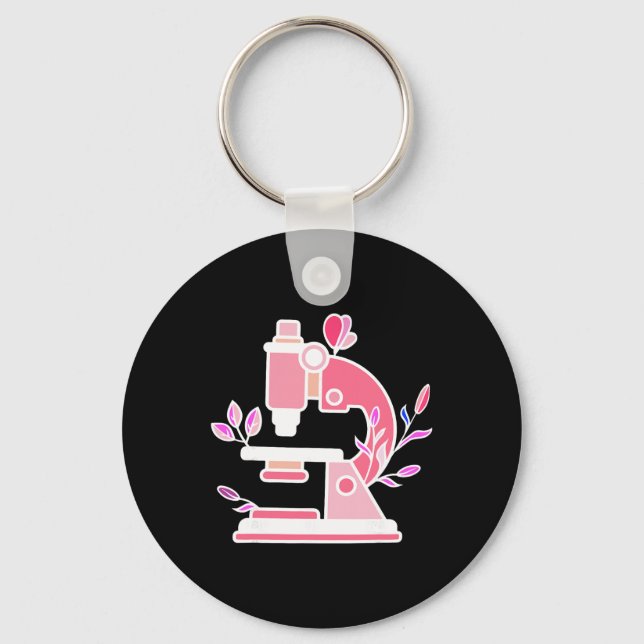 Lab Science Floral Microscope Biologist Science Va Key Ring (Front)