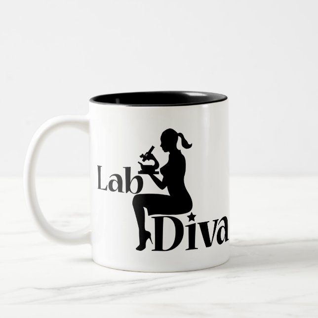 Lab Tech Diva Scientist Gift Girl Silhouette Two-Tone Coffee Mug (Left)