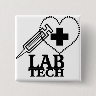 LAB TECH HEART SYRINGE LOGO - LABORATORY SCIENTIST 15 CM SQUARE BADGE