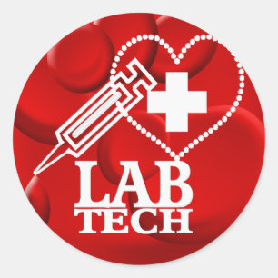 LAB TECH HEART SYRINGE LOGO - LABORATORY SCIENTIST CLASSIC ROUND STICKER