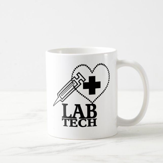 LAB TECH HEART SYRINGE LOGO - LABORATORY SCIENTIST COFFEE MUG (Right)