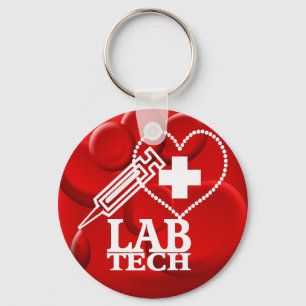 LAB TECH HEART SYRINGE LOGO - LABORATORY SCIENTIST KEY RING