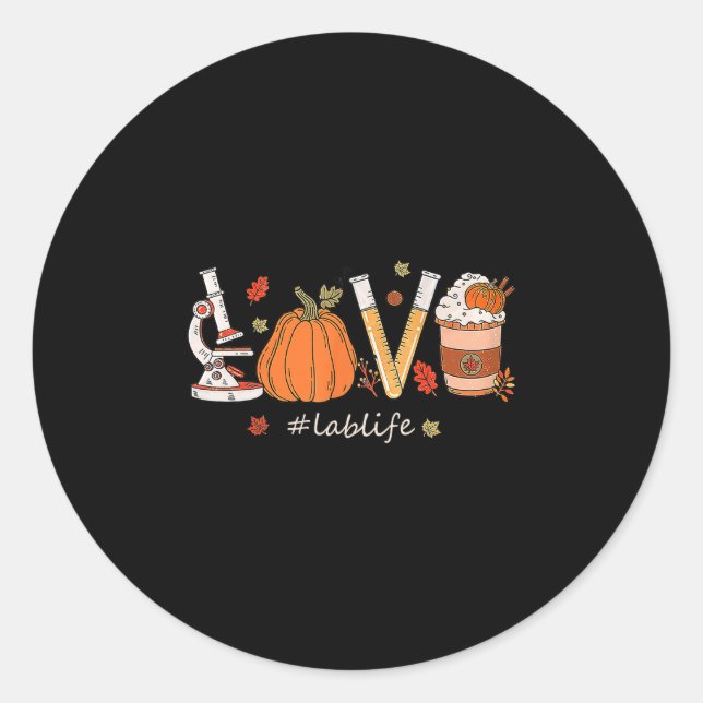 Lab Tech Laboratory Scientist Fall Pumpkin Spice L Classic Round Sticker (Front)