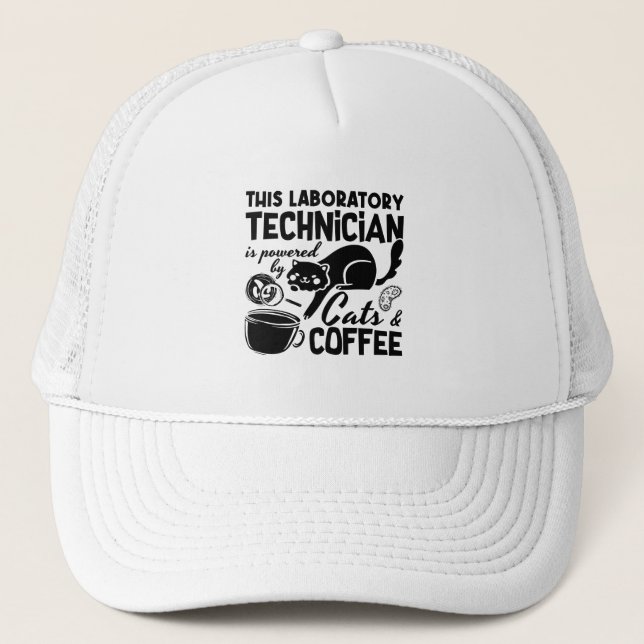 Lab Tech Laboratory Technician Cats Coffee Science Trucker Hat (Front)