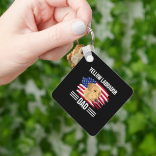 Lab US Flag 4th Of July Fathers Day Yellow Labrado Key Ring