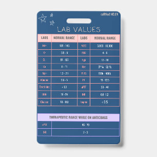 Lab Values Badge Quick Reference ID Badge