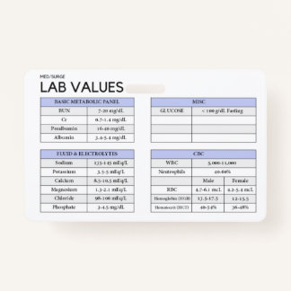 Lab Values  ID Badge