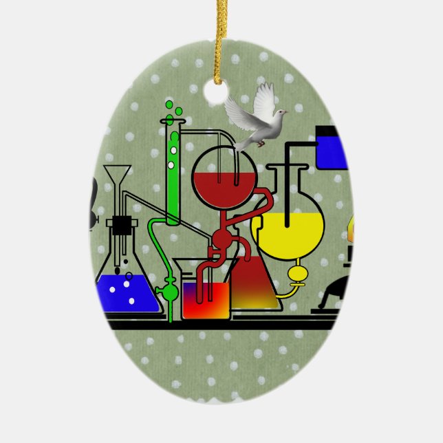 LAB WARE - LABORATORY  GLASSWARE MAD SCIENTIST CERAMIC TREE DECORATION (Front)