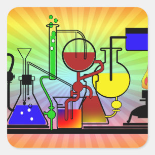 LAB WARE - LABORATORY  GLASSWARE MAD SCIENTIST SQUARE STICKER