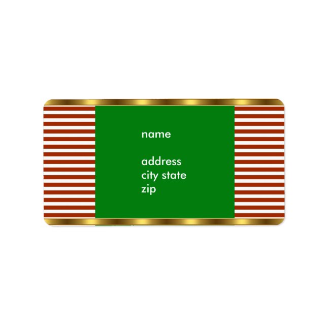 Label Address Red White Stripe Gold Trim (Front)