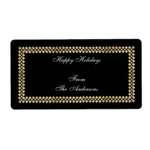 Label Gift Sticker Gold Trim on Black
