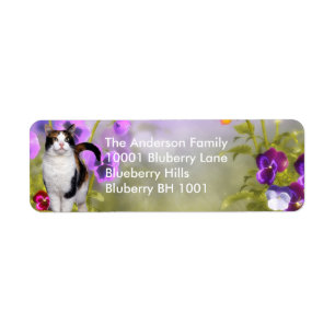 Label Return Address Cat & Flowers