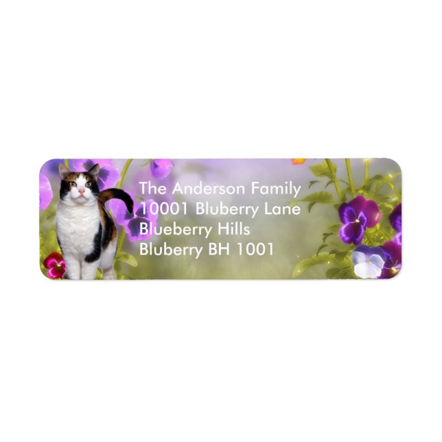 Label Return Address Cat & Flowers Return Address Label (Front)