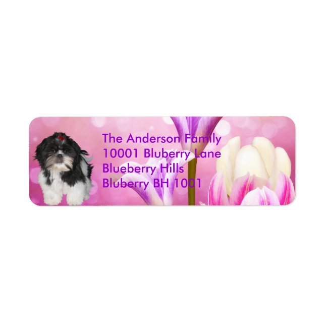 Label Return Address Shih Tzu & Flowers (Front)