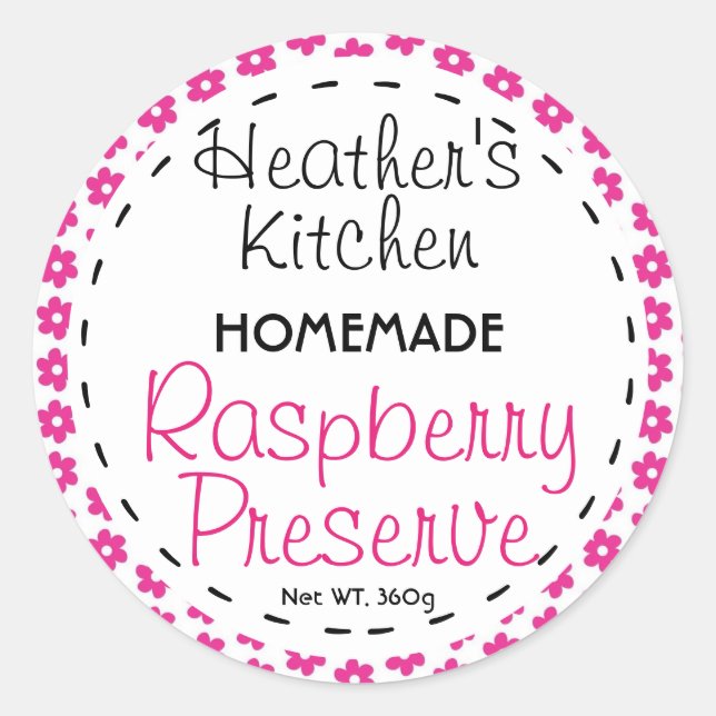 Label - Round Raspberry Preserve or Jam Jar Label (Front)