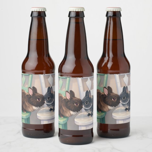 Label Set (6) for Food and Beverage -Two Rabbits (Bottles)