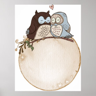 Label watercolor owl cute tag poster